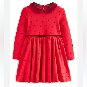 Mini Boden Red Peter Pan Collar Polka Dot Dress 7-8 Y Holiday G4478